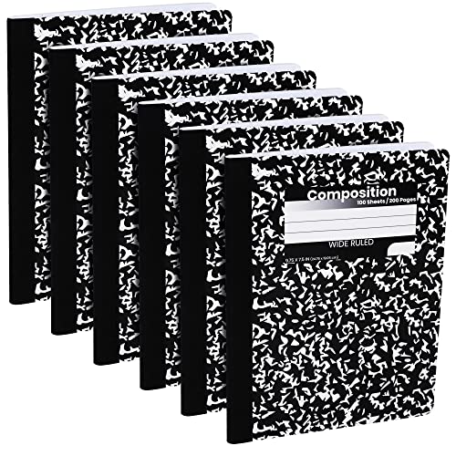 Composition Notebooks, Wide Ruled Paper Writing Journals, Marble Cover Composition Books, 100 Sheets, School Notebooks, School Supply Notebooks Bulk, Student Journal Notebooks Bulk, School & Office Supplies (6 Pack)